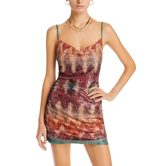 NWT Ramy Brook Nia Dress 8 Multi Sequin Chevron Bodycon Mini Cocktail Party Luxe - Picture 2 of 8